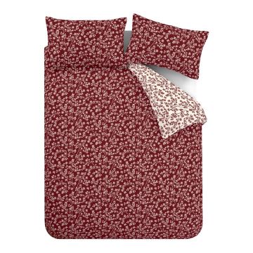 Lenjerie de pat roșie din flanelă pentru pat dublu/extinsă 230x220 cm Grace Floral Leaf – Catherine Lansfield