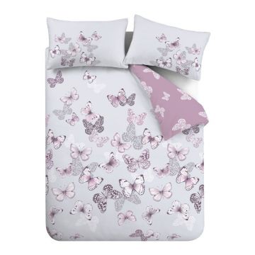 Lenjerie de pat roz/gri deschis pentru pat dublu/extinsă 230x220 cm Scatter Butterfly – Catherine Lansfield