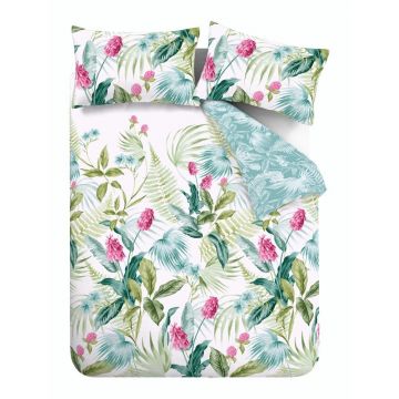 Lenjerie de pat verde/albastră pentru pat dublu/extinsă 230x220 cm Aruba Tropical Floral – Catherine Lansfield
