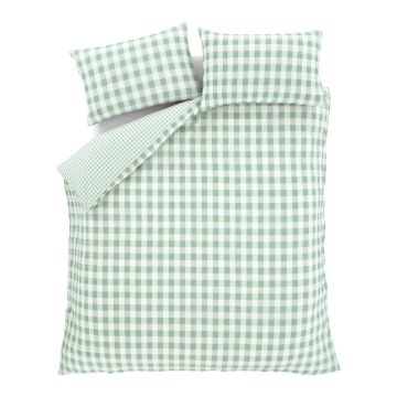 Lenjerie de pat verde din țesătură crep pentru pat dublu/extinsă 230x220 cm Seersucker Gingham Check – Catherine Lansfield