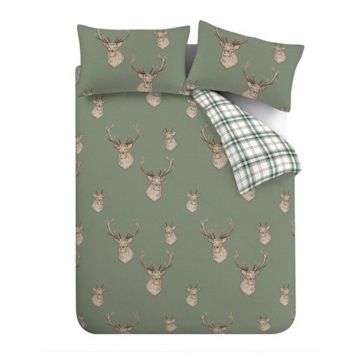 Lenjerie de pat verde pentru pat dublu 200x200 cm Stag Check – Catherine Lansfield