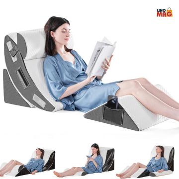 Set 4 Perne Ortopedice Reglabile Linomag®, Spuma memorie, Suport complet, Husa lavabila, Alb/Gri inchis