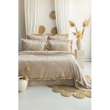 Set cuvertura de pat dubla 3 piese, Fiorella - Beige, Şaheser, Bumbac;Poliester